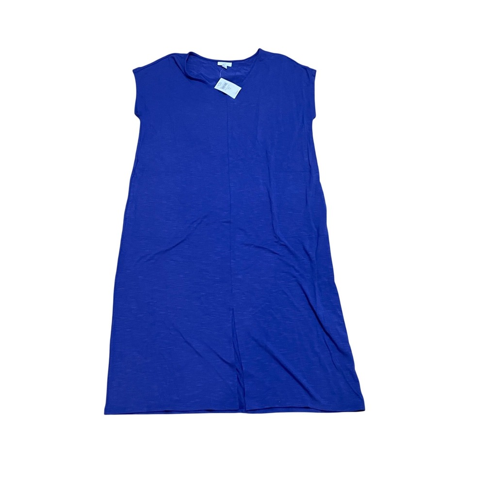 J. Jill MP Royal Purple Slub Knit V-Neck Sleeveless Midi Dress Pockets Easy NWT